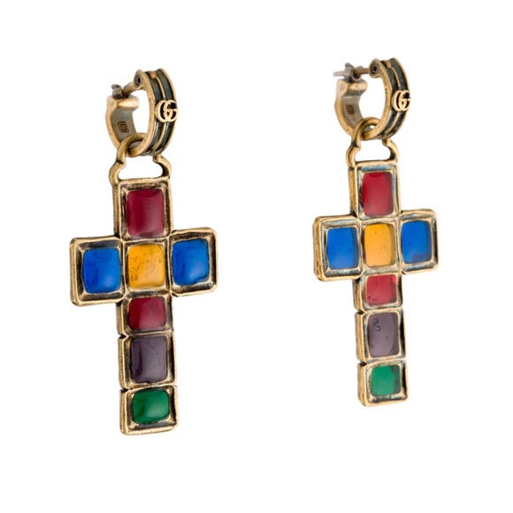 GUCCI Enamel Cross Earrings - Picture 2 of 4